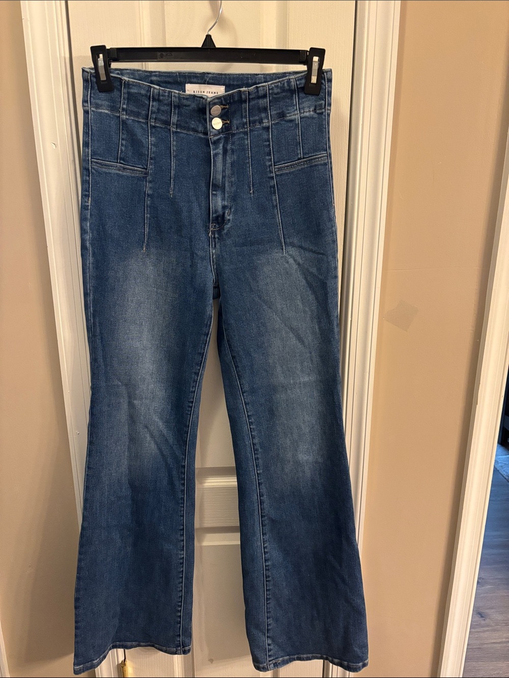 Risen High-Rise Flare Jeans in Medium Blue